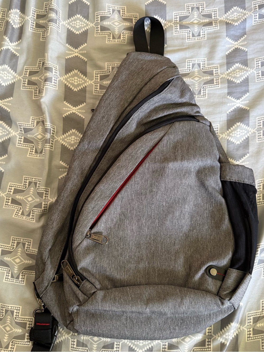 Men's Grey Sling Belt Bag with Red Trim